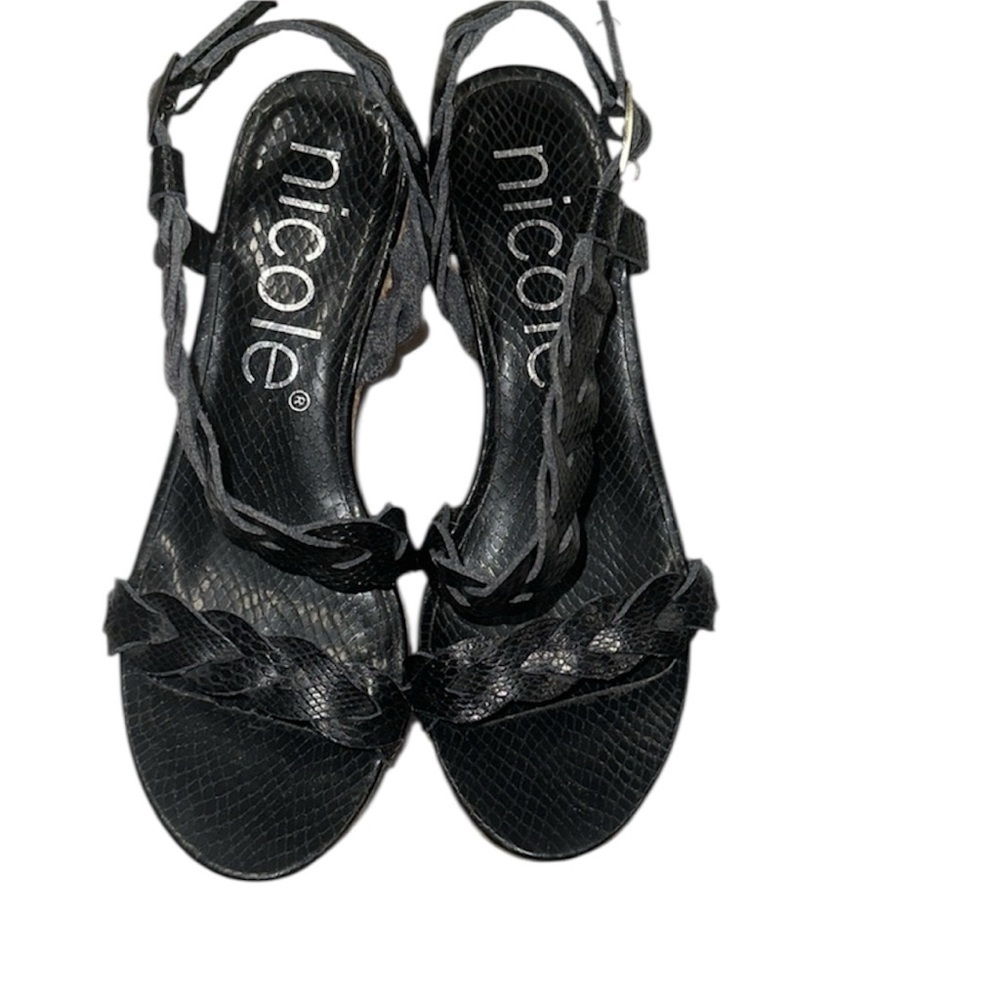 Nicole Black Wedge Sandals size 7 1/2